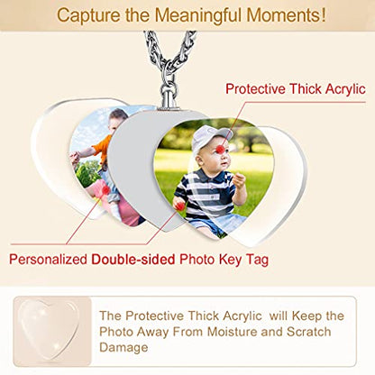 Custom4U Personalized Photo Necklace - Custom Heart/Oval/Round Charm Necklaces with Picture + Chain Adjustable - Stainless Steel/Acrylic Pendant Memorial Jewelry Christmas Gifts for Women - color: F-Heart Shaped