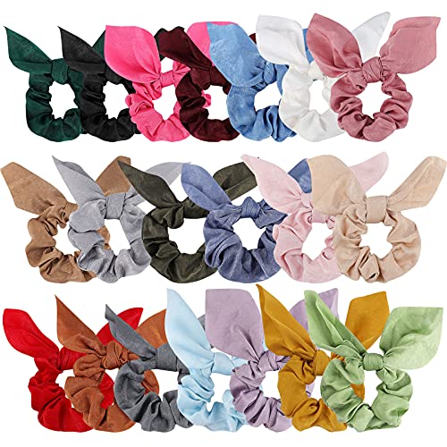 20 Pack Satin Scrunchies for Thick Hair, Hair Ties with Bow for Women's Hair, Bunny Ear Scrunchies, Hair Accessories for Girls, Silk Scrunchies in 20 Solid Warm Colors - color: multi-colored4