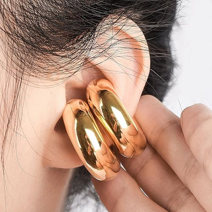 Chunky Ear Cuff Earrings for Women Non Piercing Ear Clip Earrings 14K Gold Ear Cuff and Silver Ear Cuffs Set