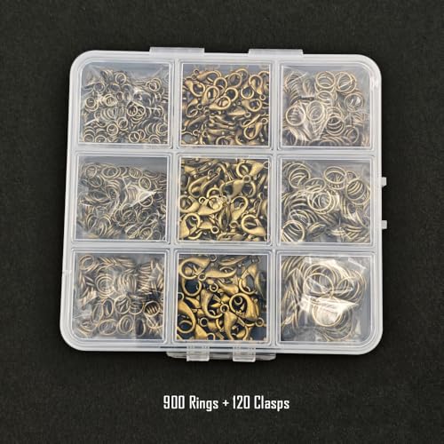INSPIRELLE 900 Pieces Open Jump Rings and 120 Pieces Lobster Clasps Metal Split Rings Connector Rings for Jewelry Making Bronze - color: Bronze