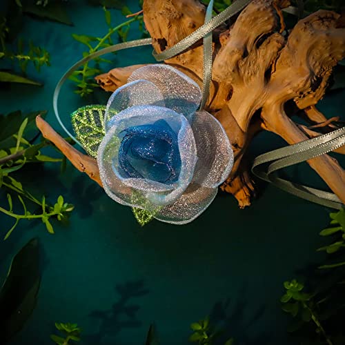 Black Choker Camellia Flower Lace-up Necklace For Women - color: Blue foliage flowers