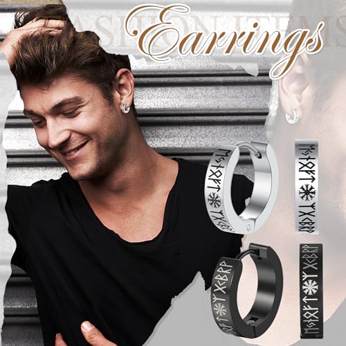 Aroncent 2-8Pcs Womens Mens Huggie Hoop Triangle Earrings Viking Runes Stainless Steel Ear Stud Novelty Black/Gold/Silver - color: D-Viking Earrings-2PCS-C