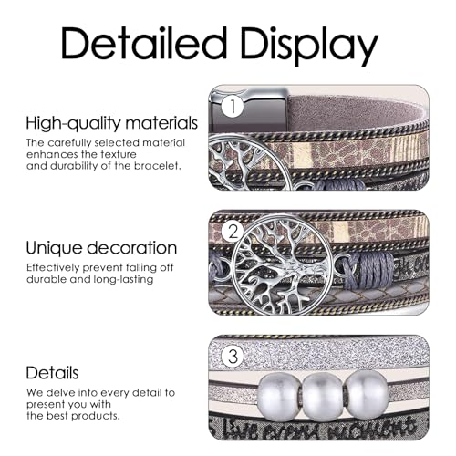 Leather Wrap Bracelets for Women, Boho Leopard Multi-Layer Crystal Beads Cuff Jewelry - color: J-Warp-005