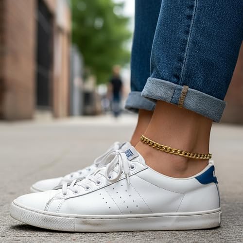 Stainless Steel Chain Ankle Bracelet for Women Adjustable Waterproof Anklet - color: Gold / 5mm Cuban
