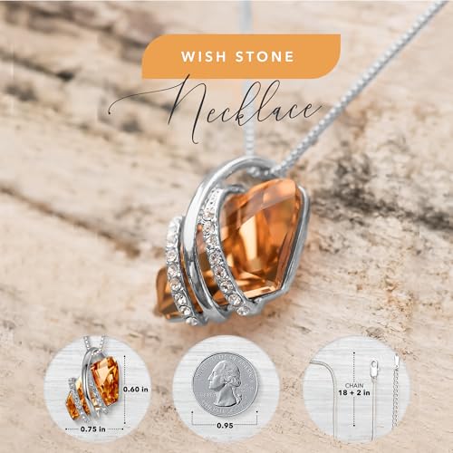 Leafael Wish Stone Pendant Necklace with Birthstone Crystal, 18K Rose Gold Plated/Silvertone, 18" + 2" - color: 211-November-Amber Brown-Silvertone