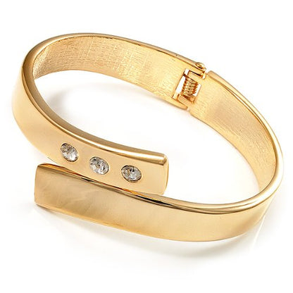 Avalaya Gold Plated Crystal Hinged Bypass Bangle Bracelet