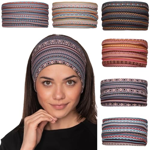 Cobahom 6 PCS Wide Headbands for Women's Hair 9.85 Inch Boho Head Bands | Sport Sweat Stretchy Hair Bands Non Slip Twist Knotted Headbands Cute Soft Headband for Running Workout (Boho Stripe)