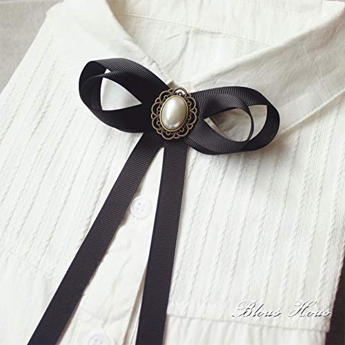 FASELE JKQBUX Women's Brooch Pin pearl Jk preppy style Pre Neck Tie Wedding Party Bow for Women Student Bow Tie accessory - color: Black