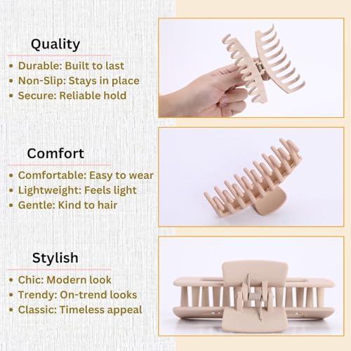 Blond Hair Clips for Women - 8 Pack 4.3 Inch Large Matte Banana Claw Clips for Women Thin Thick Curly Hair, Big Strong Hold jaw - color: Blond