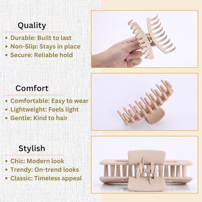 Blond Hair Clips for Women - 8 Pack 4.3 Inch Large Matte Banana Claw Clips for Women Thin Thick Curly Hair, Big Strong Hold jaw - color: Blond