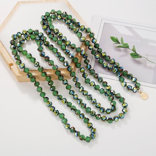 Firstmeet Fashion Beads Rope Knot Long Beaded Necklace Versatile 60" Strand Costume Jewelry for Women - color: Aspen Green AB