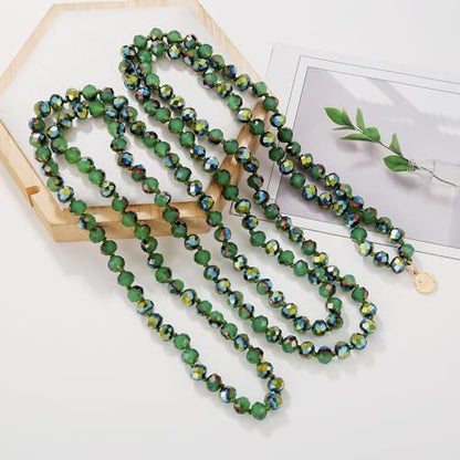 Firstmeet Fashion Beads Rope Knot Long Beaded Necklace Versatile 60" Strand Costume Jewelry for Women - color: Aspen Green AB