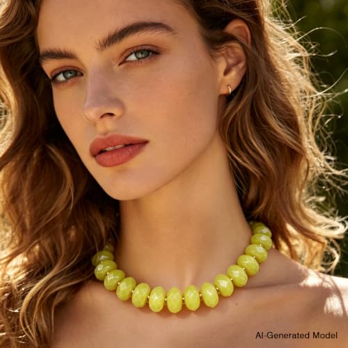 Colorful Chunky Acrylic Beaded Choker Necklaces for Women | Multicolor Faceted Beads, Sturdy Metal Chain, Adjustable Detachable, Lightweight, Summer Boho, Sparkly Statement Jewelry Gift - color: Light Yellow