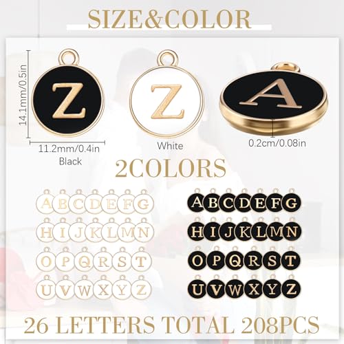 Bucherry 208 Pcs Letter Metal Charms for Jewelry Making Mix Initial Double Side Charms for DIY Bracelet Necklace Making - color: Black and White, style: Letter