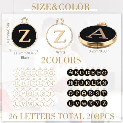 Bucherry 208 Pcs Letter Metal Charms for Jewelry Making Mix Initial Double Side Charms for DIY Bracelet Necklace Making - color: Black and White, style: Letter