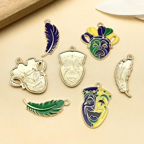 Youdiyla 21pcs Alloy enamel Martini Grasse Carnival Mardi Gras set Pendant Jewelry Making DIY Keychain Earrings Pendant Various Design Charms for Jewelry Making Bracelets Necklace (SN1095) - color: SN1095