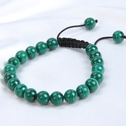 MASSIVE BEADS Natural Healing Power Gemstone Crystal Beads Unisex Adjustable Macrame Bracelets - color: Natural Malachite, size: 6mm