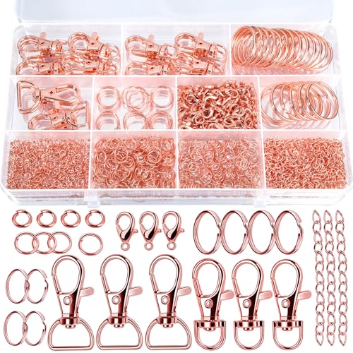 Teenitor 524PCS Key Chain Making Kit, Keychain Making Supplies Rose Gold Keychain Craft Supplies Key Chain Clips, Key Rings and Jump Rings for Jewelry Lanyard - color: Rose Gold