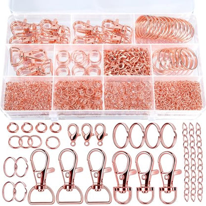 Teenitor 524PCS Key Chain Making Kit, Keychain Making Supplies Rose Gold Keychain Craft Supplies Key Chain Clips, Key Rings and Jump Rings for Jewelry Lanyard - color: Rose Gold