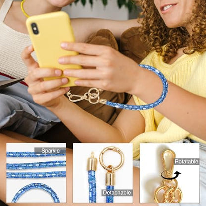 Crystal Phone Strap Crossbody Rhinestone Cell Phone Neck, Blue - color: Blue