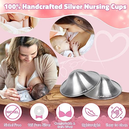 The Original Silver Nursing Cups, Nipple Covers for Breastfeeding, Nipple Shields for Nursing Newborn, Breastfeeding Essentials Silver Nipple Guards for Sore Nipple Relief-XL - size: X-Large