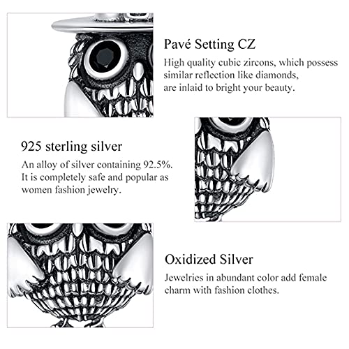 Hummingbird Charms For Bracelets 925 Sterling Silver Animal Dangle & Beads Butterfly Cat Beads Charms For Women Jewelry Gift - color: Silver owl