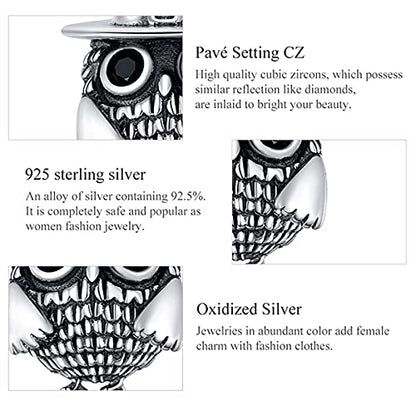 Hummingbird Charms For Bracelets 925 Sterling Silver Animal Dangle & Beads Butterfly Cat Beads Charms For Women Jewelry Gift - color: Silver owl