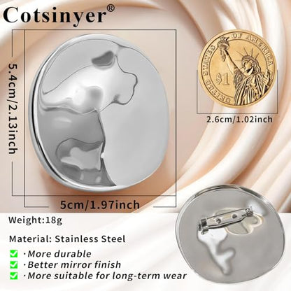Stainless Steel Brooch Pin for Women & Men,Lapel Pin | Minimalist Statement Elegant Geometric, Sweaters Coat Suit Shawl Collar Shirt Coat Jacket Hat Dress Swim, Velvet Bag & Box - style: Circle-Silver