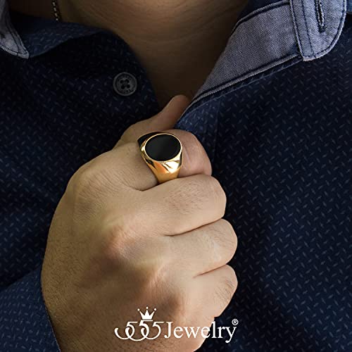 555Jewelry Stainless Steel High Polish Plain Oval Black Onyx Signet Ring for Men - color: Gold