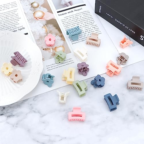 SuPoo 20 Pack Mini, Short Hair Clips for Thin - 1.1" Tiny Flower , Claw for Girls, School Gift with Box & Rectangle - color: Rainbow