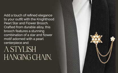 Knighthood Brooch Chain Pearl Star and Flower with Hanging Chain Brooch Lapel Pin Wedding Suit Coat for Women Men's Accessories