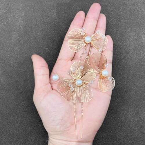 Bridal Hair Pins 4pcs Wedding Pearl Metal Flower Hair Pieces Accessories for Women Girls