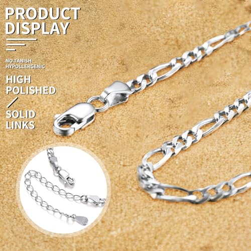 ChainsHouse Ankle Bracelets for Women, Stainless Steel Beaded Chain Ankle Bracelet, Womens Heart Anklets for Summer Beach Jewelry Gifts - color: D: figaro-3mm-sterling silver
