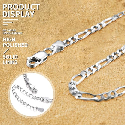ChainsHouse Ankle Bracelets for Women, Stainless Steel Beaded Chain Ankle Bracelet, Womens Heart Anklets for Summer Beach Jewelry Gifts - color: D: figaro-3mm-sterling silver