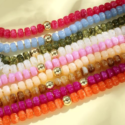 Badu Colorful Chunky Beaded Choker Necklace, Acrylic Colorful Bead Statement Necklaces, Adjustable Summer Beach Jewelry Gift for Women - color: Beige