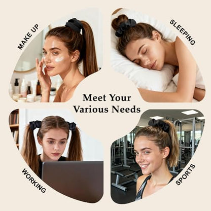 Satin Scrunchies for Women – 8PCS Black Silk Hair Ties – No Crease, Frizz-Free, Gentle Elastic Hair Bands for Thick & Thin Hair, Soft & Stylish Hair Accessories Gifts - color: Large-Black
