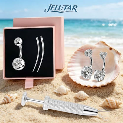 JELUTAR 316L Belly Button Rings, 6 PCS 14G Belly Rings Piercing Kit - color: Silver