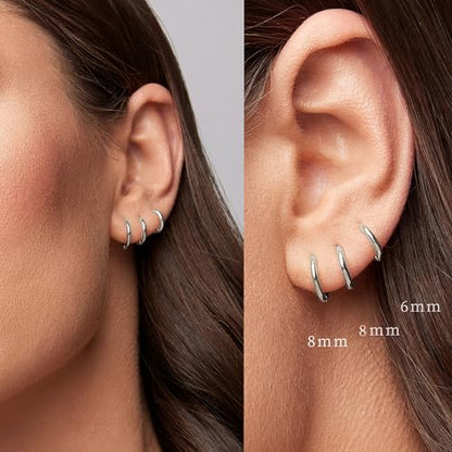 Small Hoop Earrings for Women Men Girls 14k Real Gold Plated Thin Gold Huggie Hoops Set for Cartilage Helix Hypoallergenic Surgical Stainless Steel 6/8/10/12mm - color: Silver, style: Thinner-1.6mm