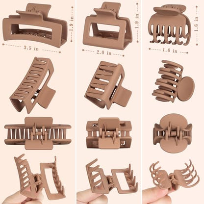 12 Pcs Hair Clips for Women 3 Styles Small Medium Large Claw Clips for Thin Thick Hair, Strong Hold Non-Slip Matte Hair Accessories - color: Brown