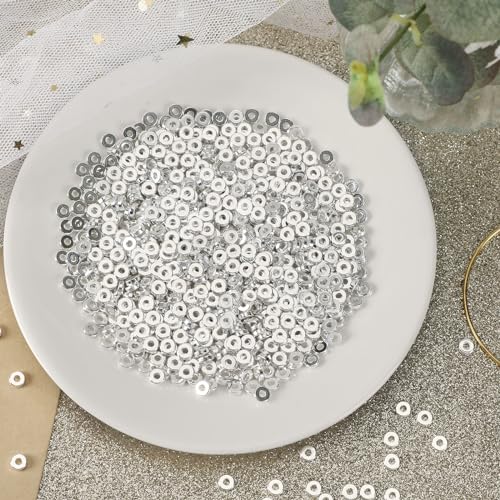 1500pcs 6mm Silver Flat Round Spacer Beads for Jewelry Making | CCB Material Gold Plated, for DIY Necklace Bracelet Earrings, 2mm Hole Easy Threading,Flat Round Disc Loose Spacer Bead - color: Silver