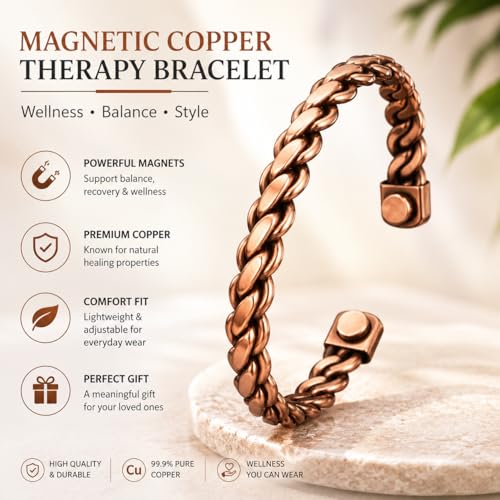 Pure Copper Cuff Bangle Bracelet 100% Solid, Raw & Uncoated Handmade Bracelets Jewelry Cuff Gift Bangle for Women & Men - color: Copper Cb-110