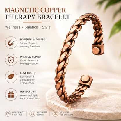 Pure Copper Cuff Bangle Bracelet 100% Solid, Raw & Uncoated Handmade Bracelets Jewelry Cuff Gift Bangle for Women & Men - color: Copper Cb-110