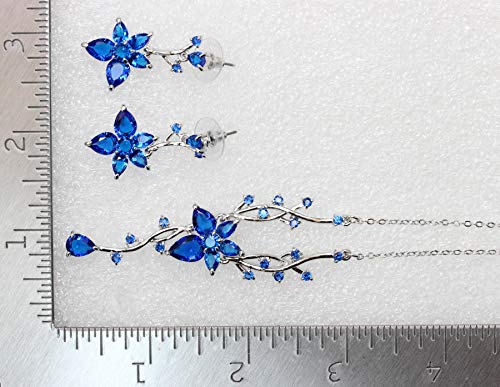 Faship Gorgeous CZ Crystal Floral Necklace Earrings Set - color: Blue
