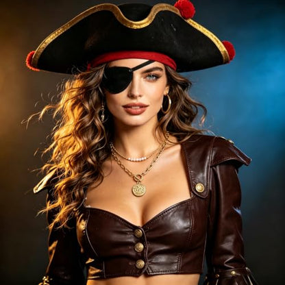 Gold Pirate Necklace for Women Layered Stack Charm Necklace Coin Pendant Necklaces Chunky Pirate Necklaces Pirates Costume Jewelry Accessories - color: gold2