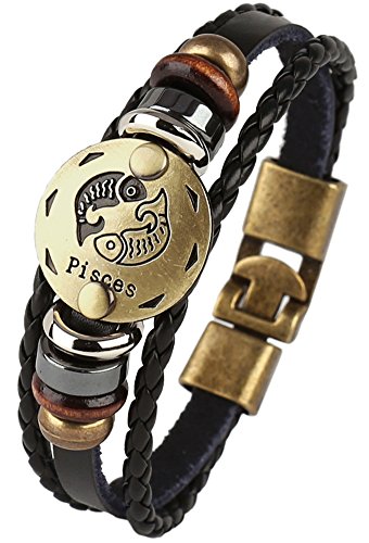 Punk Alloy Leather Bracelet for Constellation Braided Rope Bracelet Bangle - style: Pisces