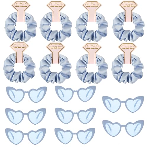 Satin Bridesmaid Scrunchies Bachelorette Hair Ties Set of 6 sunglasses Bridal Shower No Damage Hairties ideas Gift for Wedding Party Favors Bridesmaid Proposal Gifts (8sets Dusty Blue) - color: 8sets Dusty Blue