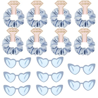 Satin Bridesmaid Scrunchies Bachelorette Hair Ties Set of 6 sunglasses Bridal Shower No Damage Hairties ideas Gift for Wedding Party Favors Bridesmaid Proposal Gifts (8sets Dusty Blue) - color: 8sets Dusty Blue