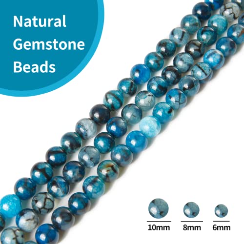 100pcs 6mm Blue Dragon Vein Agate Beads Natural Gemstone Beads Round Loose Beads for Crafting and Jewelry Making - color: Blue Dragon Vein Agate, size: 6mm