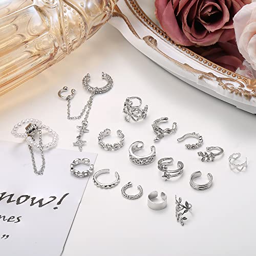 Florideco Ear Cuff Earrings Set for Women Adjustable Fake Earring Cuffs Non Piercing Earring Set Ear Jewelry Set - color: Silver Tone