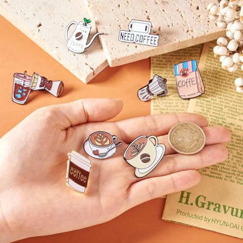 9Pcs Coffee Theme Enamel Pins Coffee Mug Pot Drink Cup Brooch Badges Cute Drink Lapel Badges for Backpacks Bags Hats Clothing Decorative Supplies